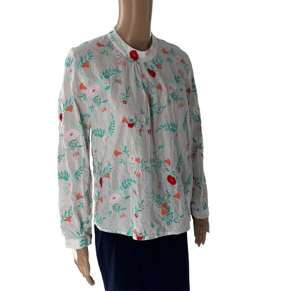 Amour Vert White Jeanne Bouquet Floral Embroidered Cotton Blouse - Picture 5 of 12